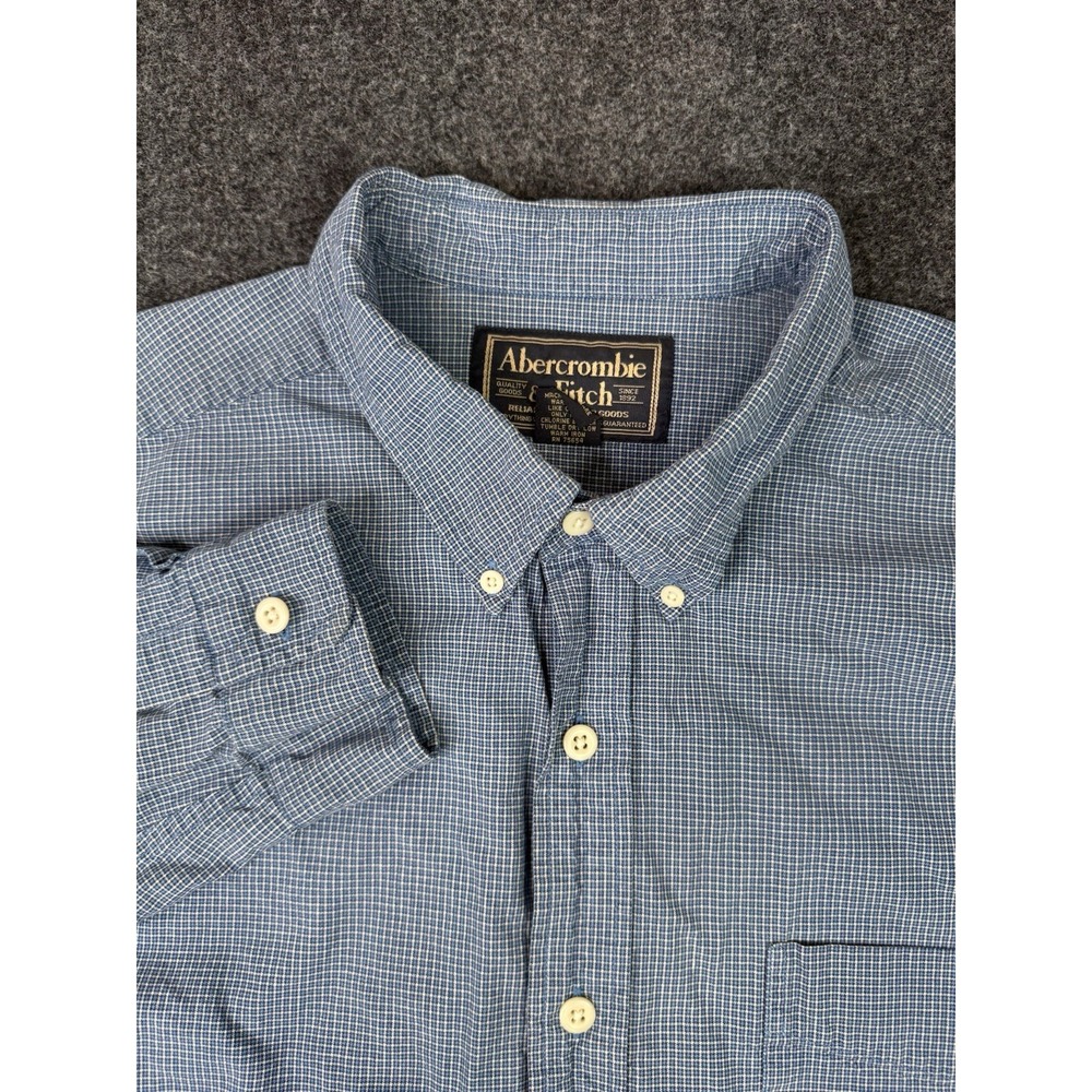 Abercrombie & Fitch Mens XL Blue Micro Check Y2K Button Down Shirt Preppy Frat